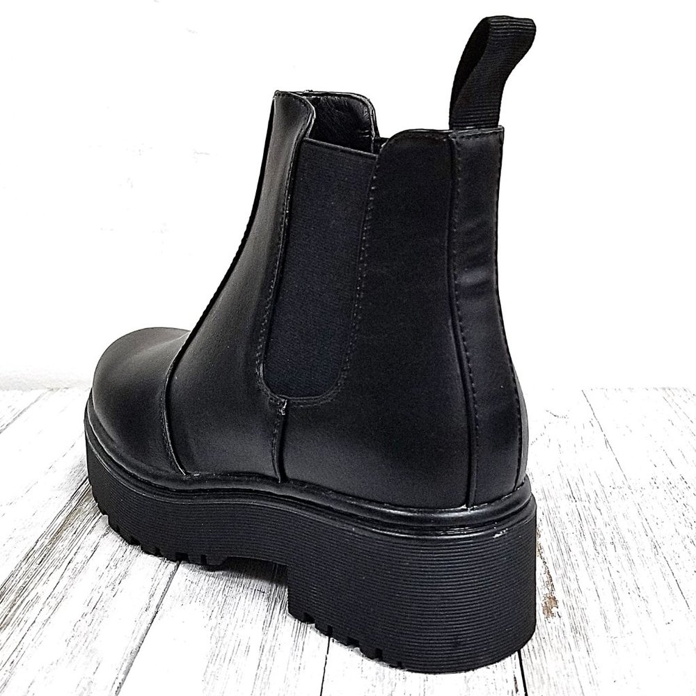 New Black Chelsea Elastic Combat Boots Booties - Picture 5 of 5